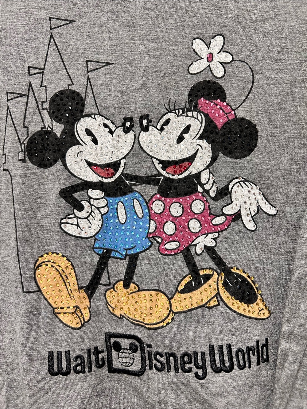 Disney Parks Walt Disney World Rhinestone Mickey & Minnie Graphic Tee - Gray